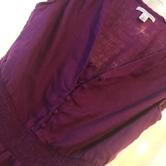 Purple 100% Linen Smocked Waist Blouse Career Top - Picture 7 of 8